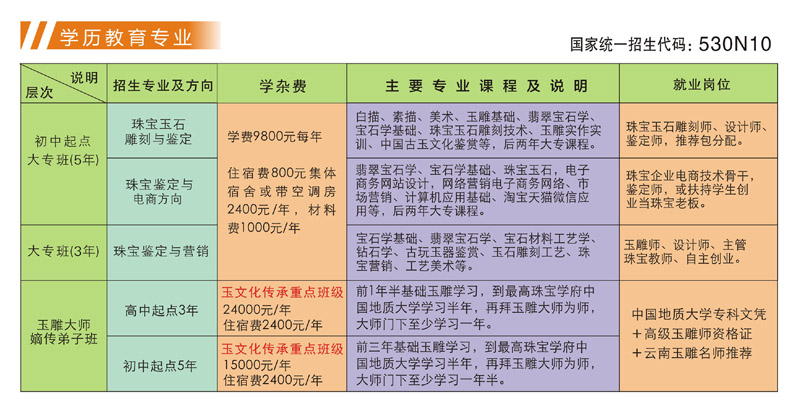 瑞丽国际珠宝翡翠学校招生专业