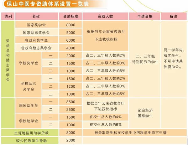 保山中医药高等专科学校资助体系